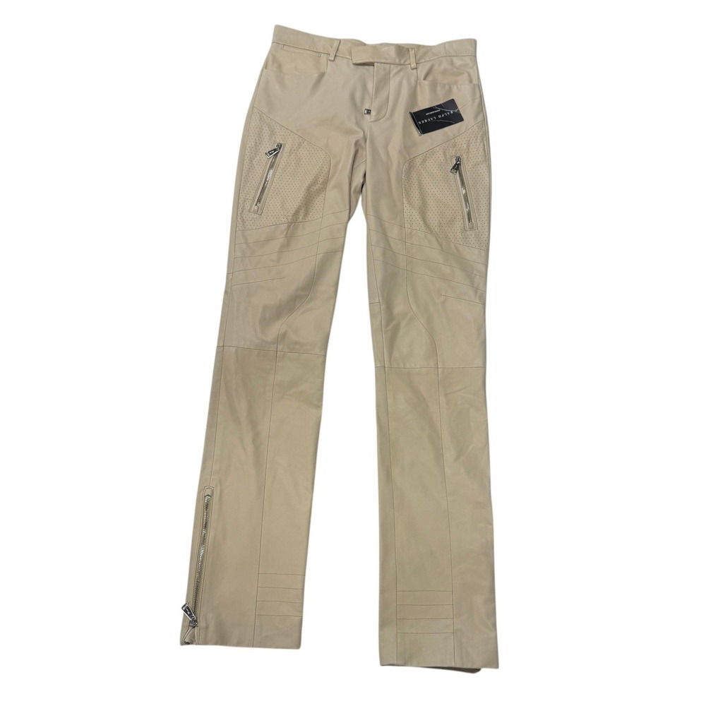 Ralph Lauren‎ Beige 100% Lamb Leather Moto Biker Pants Tan Womens 4 NWT $2198